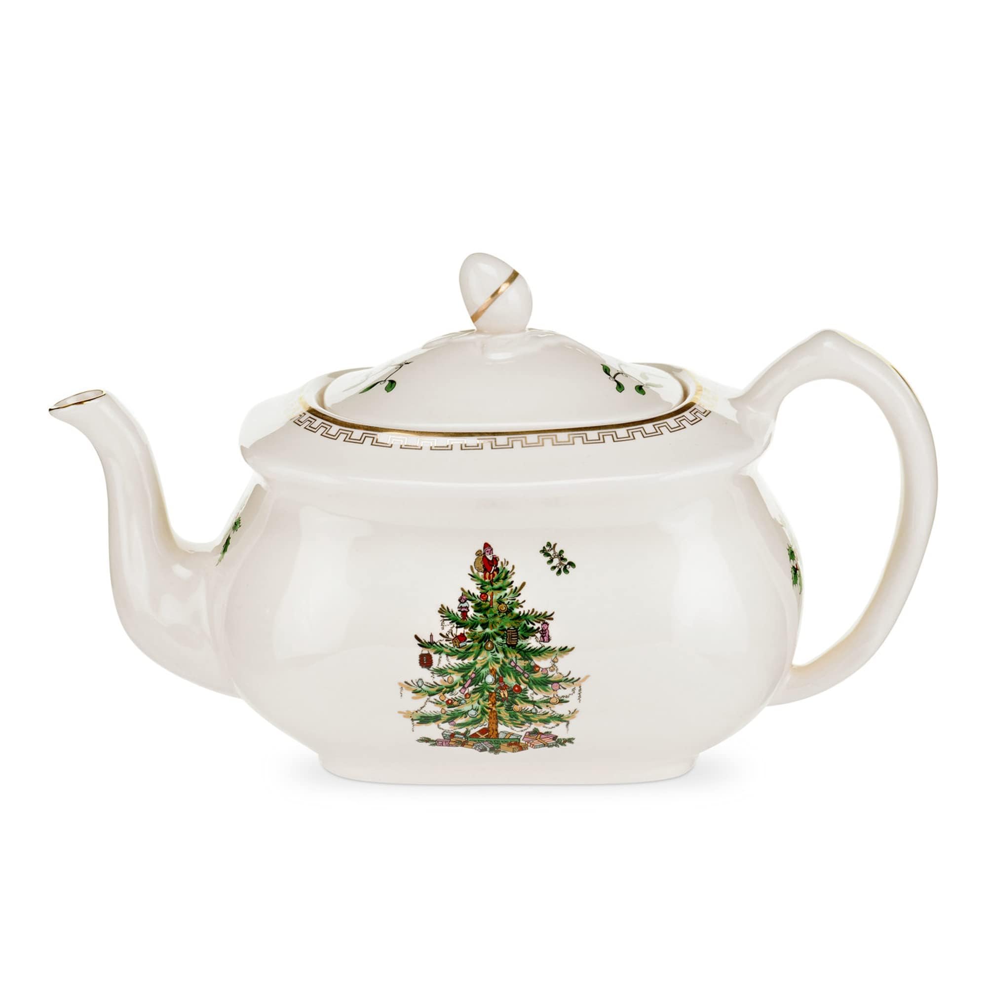 Spode Christmas Tree Gold Teapot - Elegant 36 Oz Porcelain Tea Pot with Infuser, Festive 22K Gold Accents, Christmas Tree Design - Dishwasher Safe Teapot for Holiday Tea Parties and Gifts
