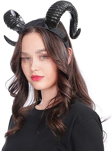 Miniatura 5 de Lurrose Diadema de cuernos negros, 1 pieza de cuernos de buey, para Halloween, cuerno de diablo, cosplay, fiesta, cuerno para niñas, mujeres y