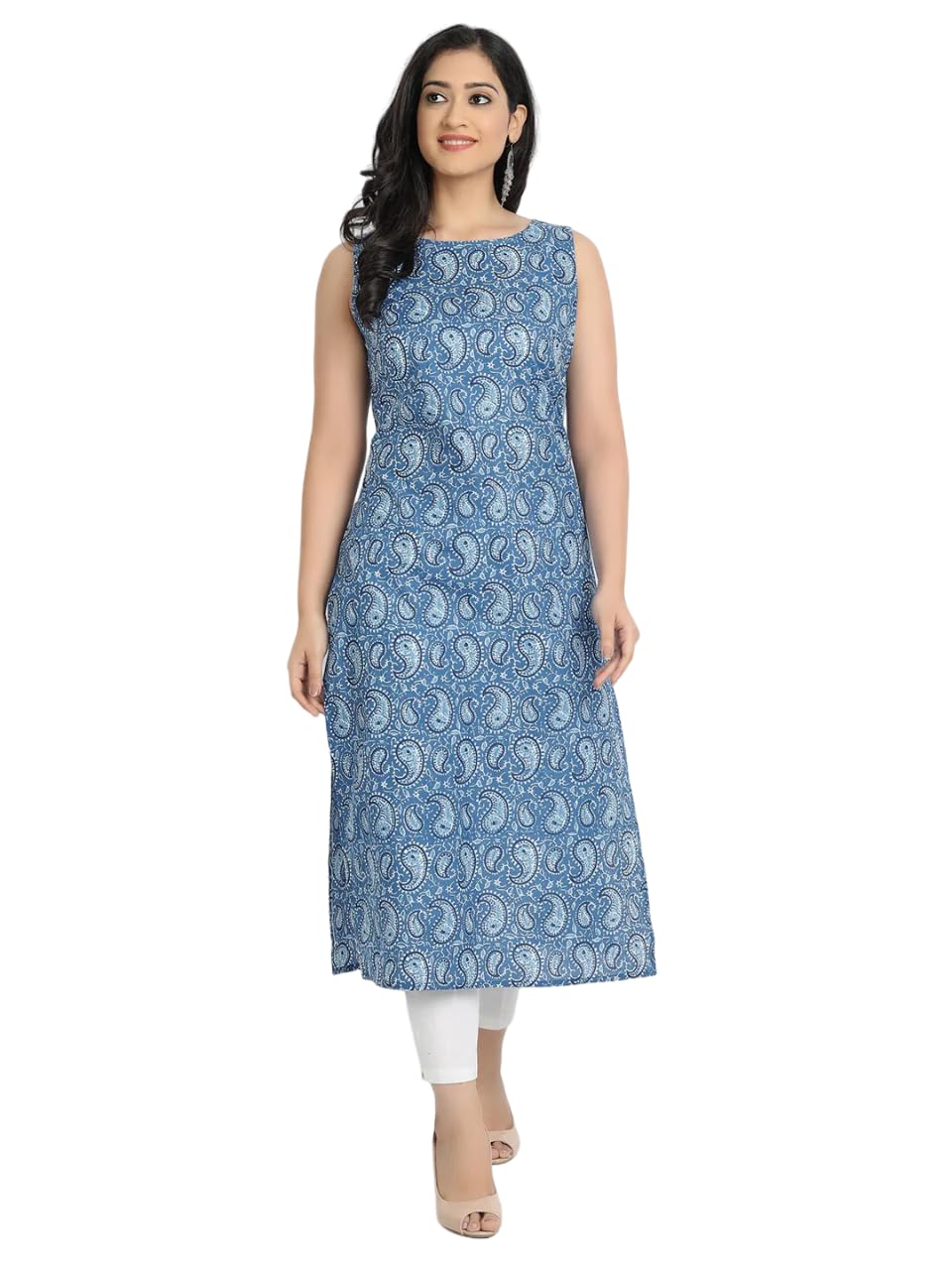 Women's Cotton Blend Floral Printed Sleeveless Kurta for Girls (Pack of 1)-picture-24