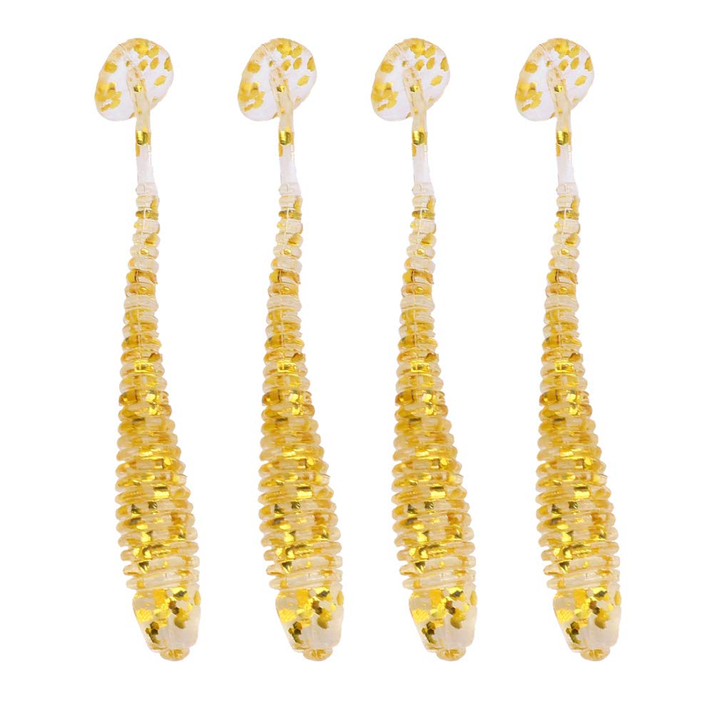 Fishing Lures, 50PCS Soft Baits Kit with 2in T Tail Grub Swimbaits, Plastic Gold for Freshwater Saltwater Bass Trout Fishing