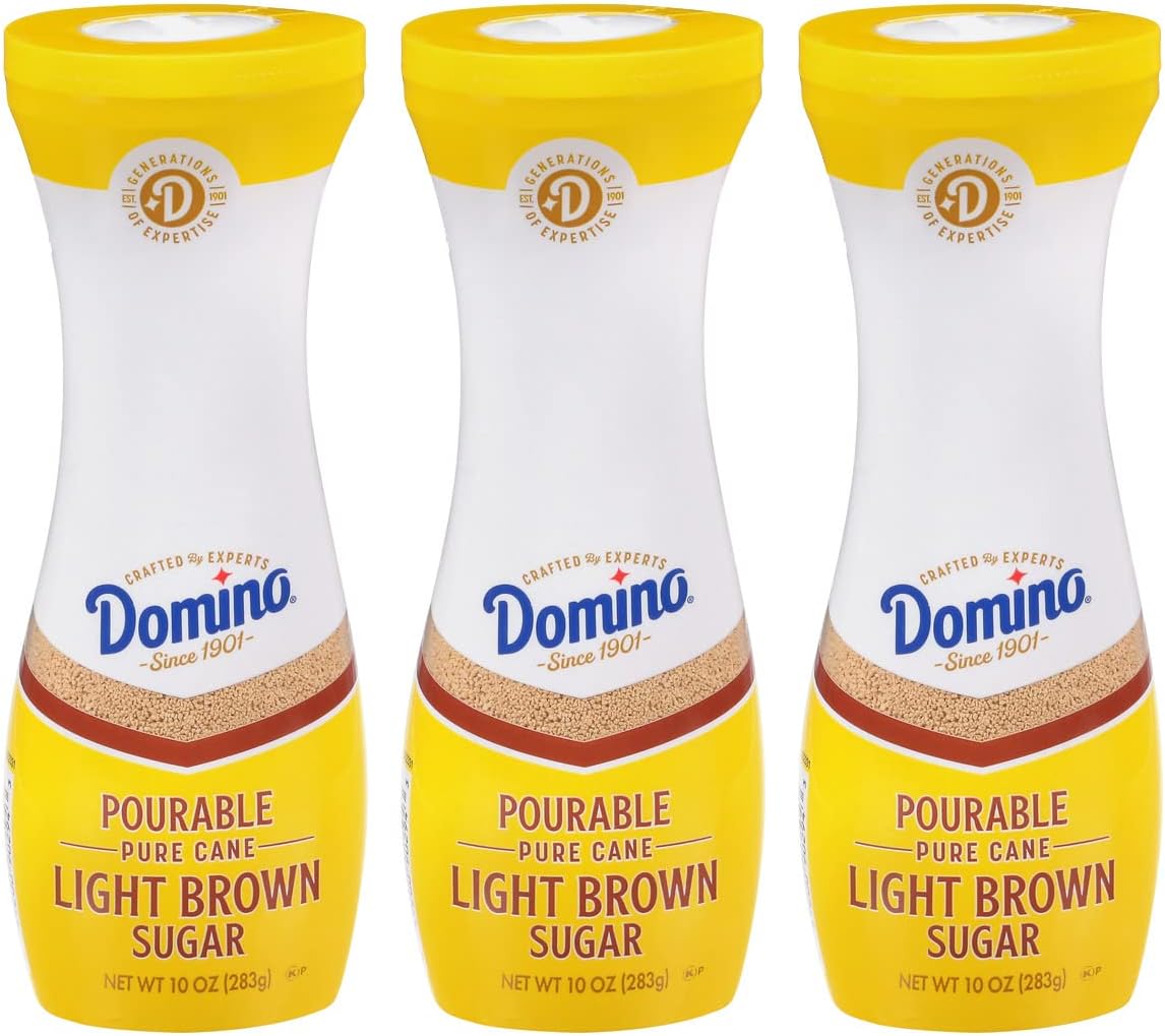 Domino® Light Brown Sugar, Pourable Brown Sugar, 10 oz Flip Top Canister (Pack of 3)
