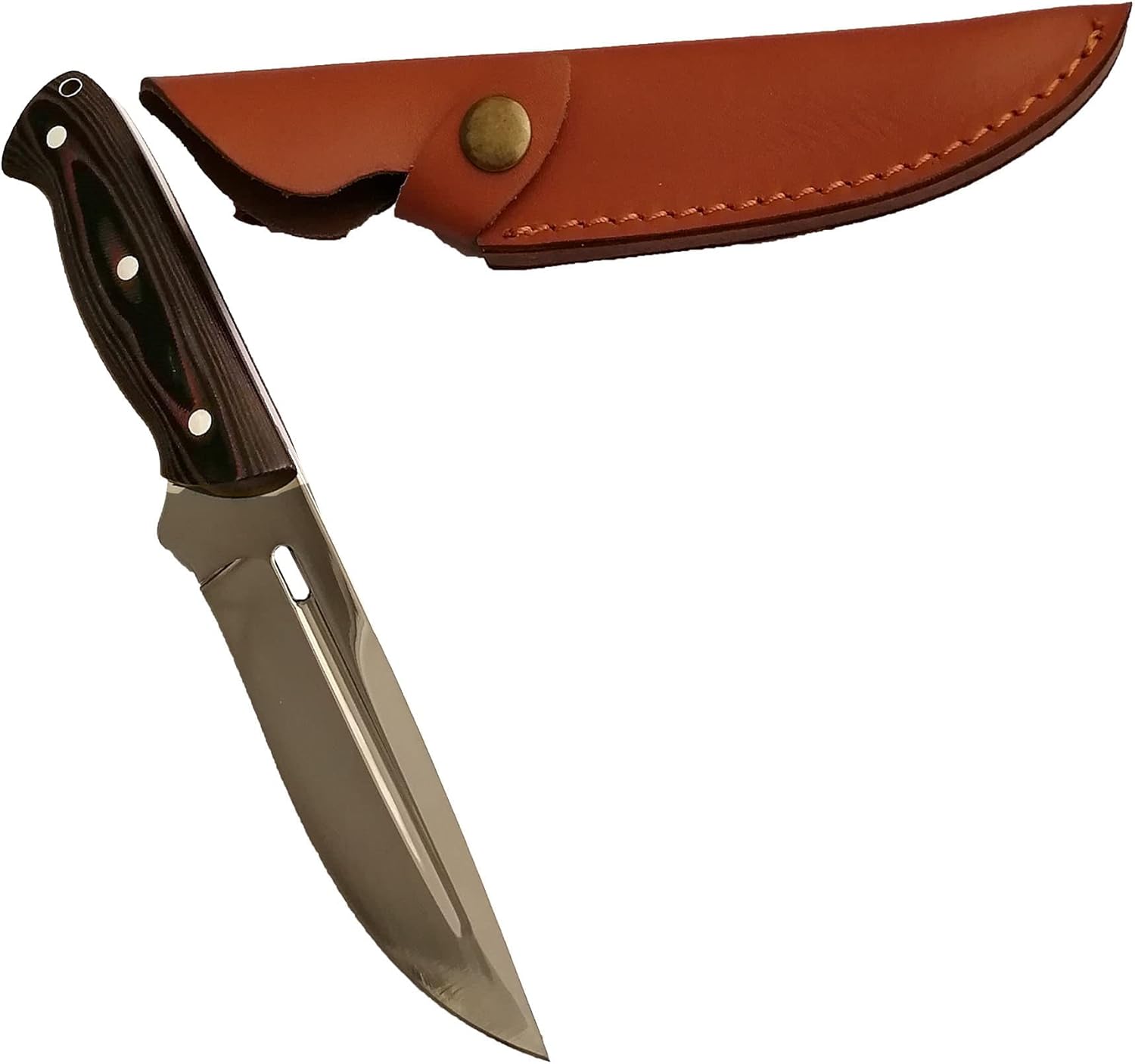 Kratos ZFS1 Hunting Knife | Leather Sheath | 4.8" Quality High Carbon Stainless Steel Fixed Blade | Outdoor | Sharp Durable Edge | Skinning and Boning : Sports & Outdoors