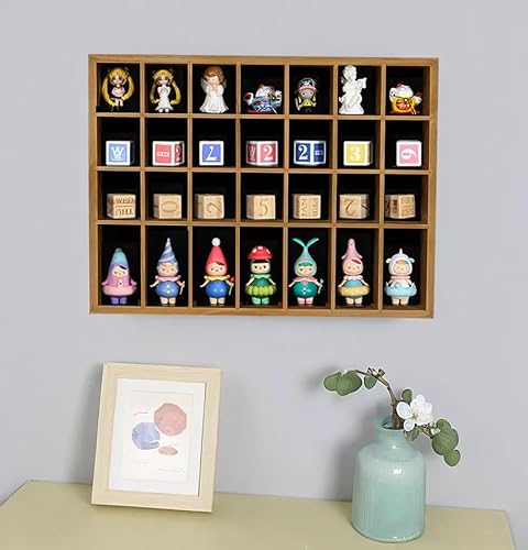 Miniatura 21 de Vitrina negra de 18 x 13 pulgadas, madera maciza montada en la pared, 28 ranuras, estante pequeño para gabinete Curio (sin puerta)