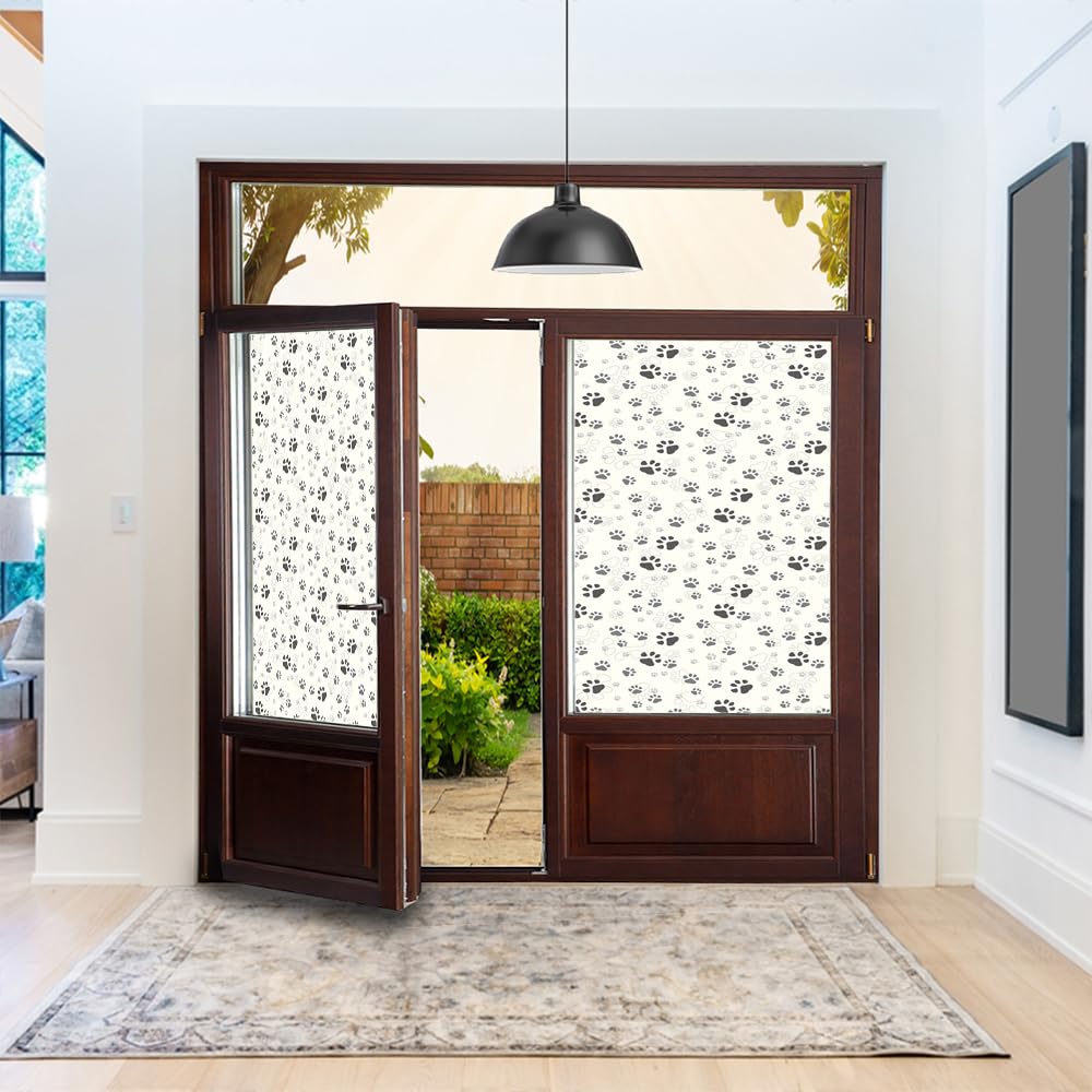 2 pegatinas opacas con diseño de huellas de perro negro de dibujos animados, reutilizables, autoadhesivas, aisladas, para ventanas, 90 x 200 cm (ancho x largo)