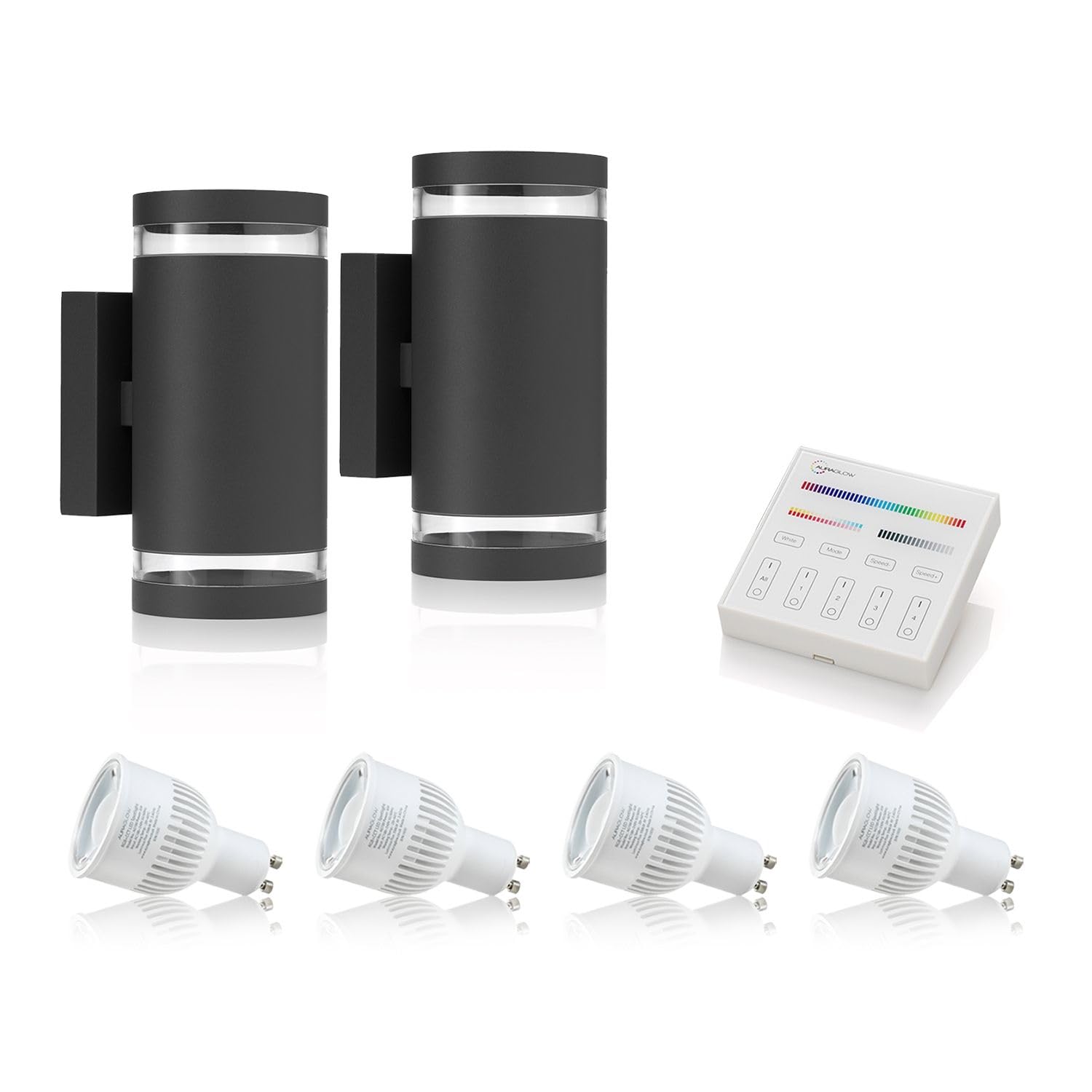 Auraglow RF Remote Control Colour Changing LED Double Up & Down Outdoor Wall Light (with Colour Changing Bulbs & Touch Panel Switch, 2 Pack)