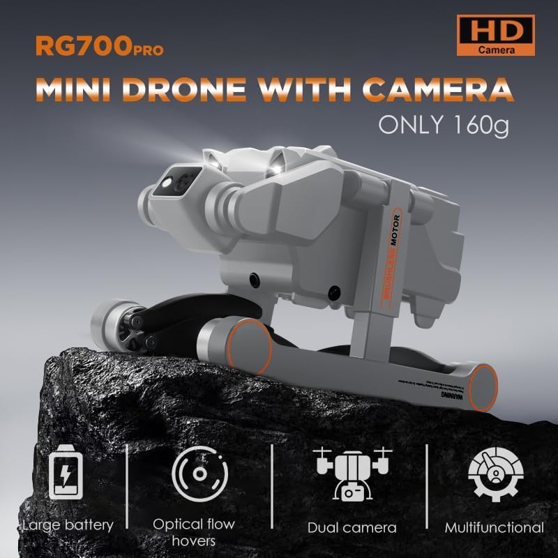 Image of RAHU Drone with Dual Camera 1080P for Beginners, RC Quadcopter Foldable Drone with Brushless Motor, Altitude Hold, Headless Mode, One Key Start, 2 Batteries for 30mins Flight,RG700pro