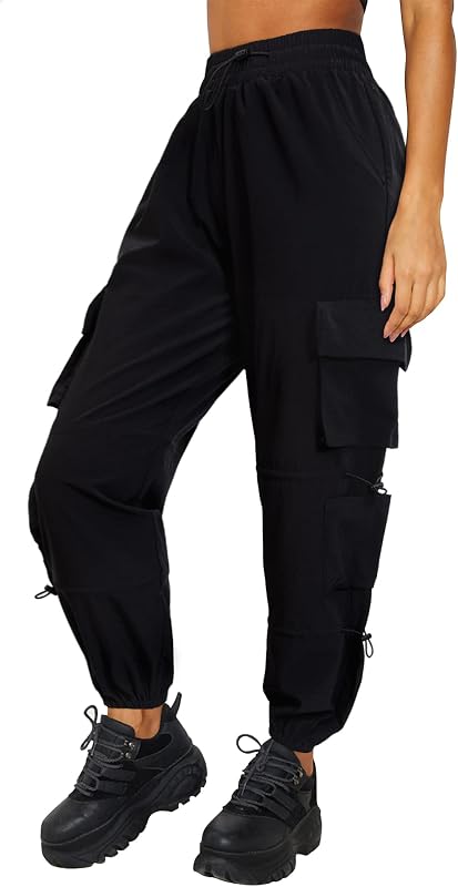 DLOODA Pantalones cargo de senderismo para mujer, pantalones de paracaídas holgados con 6 bolsillos | Resistente al agua, Secado rápido, Ligero, Cintura elástica, Resistente a las arrugas, Ideal para senderismo, viajes, deportes