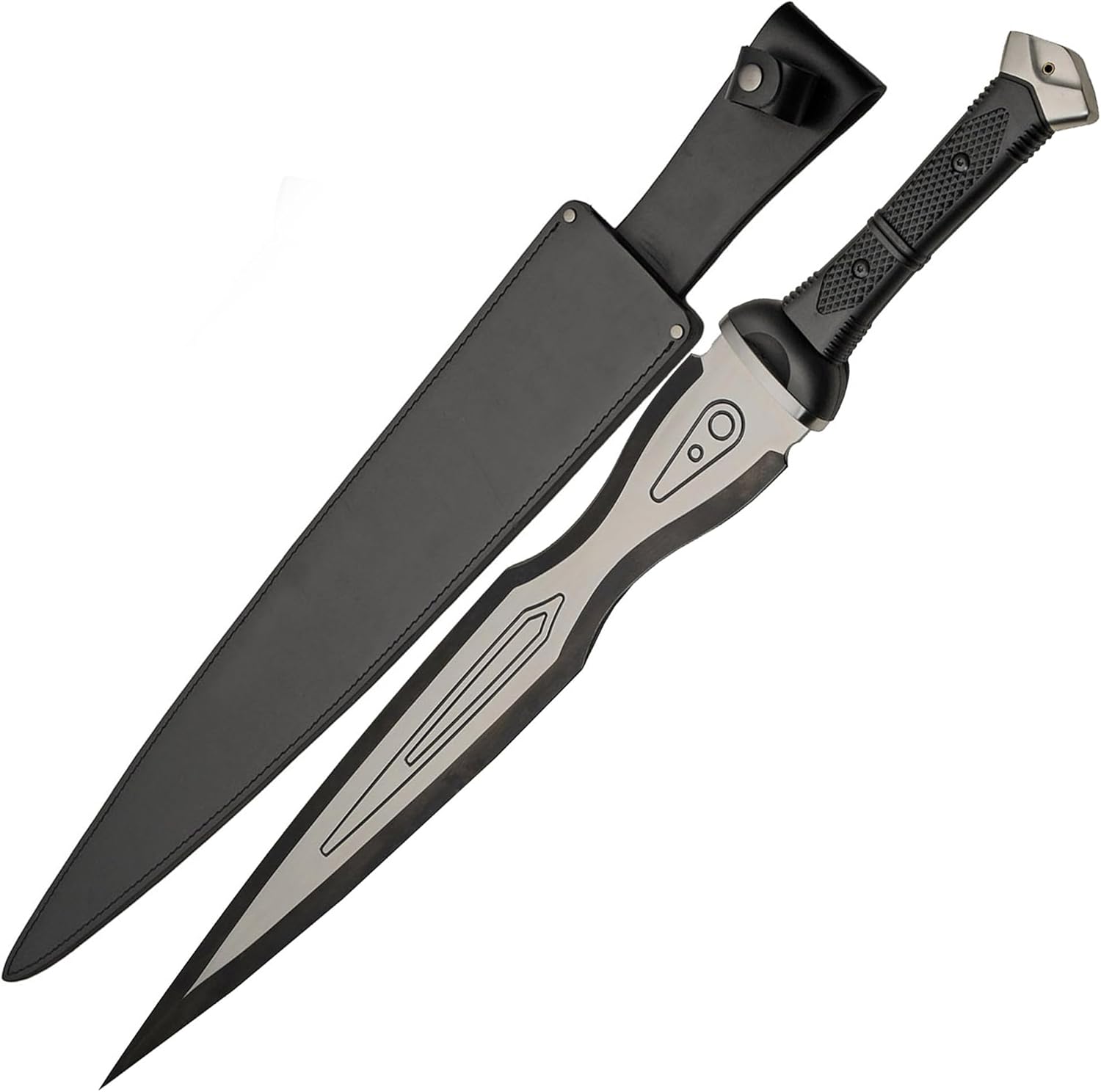 BTX 31" Achilles Sword – Full Tang 1060 Carbon Steel Sword with TPR Handle, Two-Tone Finish & Leather Scabbard for Combat, Display & Cosplay