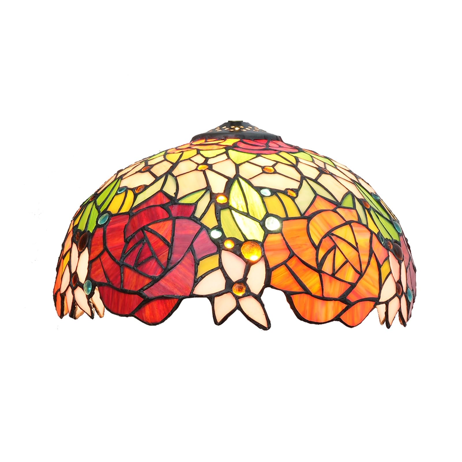 ITOSUI Tiffany Lamp Shade Replacement, 12 Inch Vibrant Roses Stained Glass Ceiling Light Shade Vintage Style Art Deco for Table Lamps Floor Pendant Light