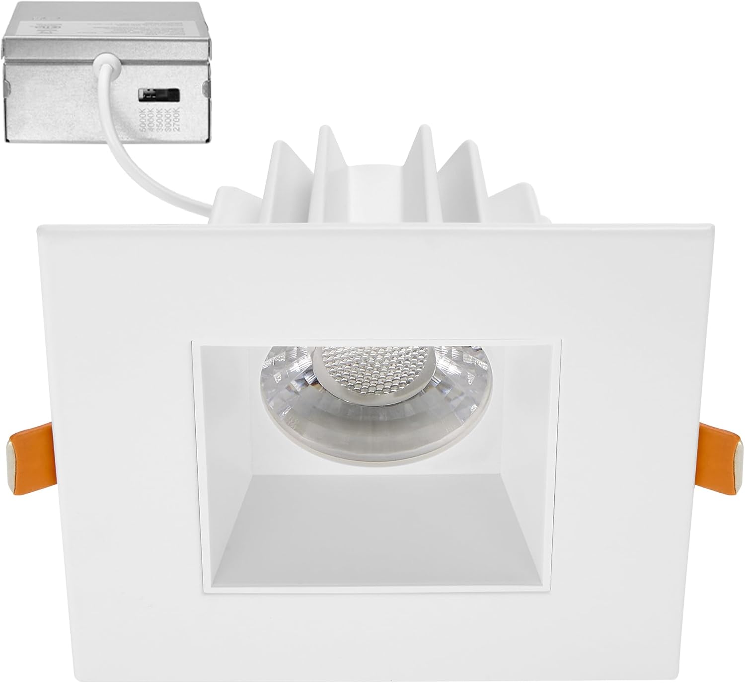 Maxxima 4 in. Ultra-Thin Recessed Anti-Glare LED Downlight, Canless IC Rated, 5 Color Temperature Selectable 2700K/3000K/3500K/4000K/5000K, Dimmable Square White Trim, 90 CRI Maxxima 4 in. Ultra-Thin Recessed Anti-Glare LED Downlight, Canless IC Rated, 5 Color Temperature Selectable 2700K/3000K/3500K/4000K/5000K, Dimmable Square White Trim, 90 CRI