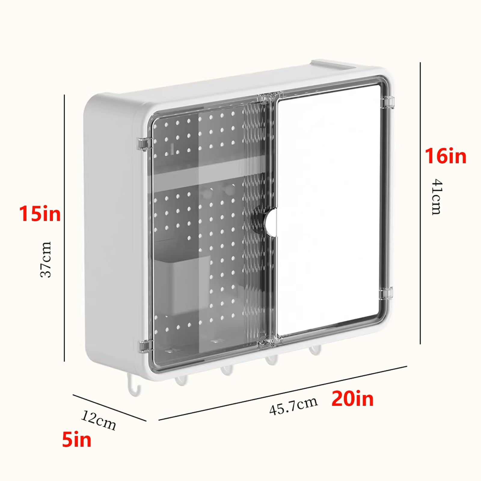Armario de Baño con Espejo Material Plástico Armario Pared Colgante Baño Dispensador de Papel Inferior con Ganchos Ideal para Baños, Salones y Cocinas(D)