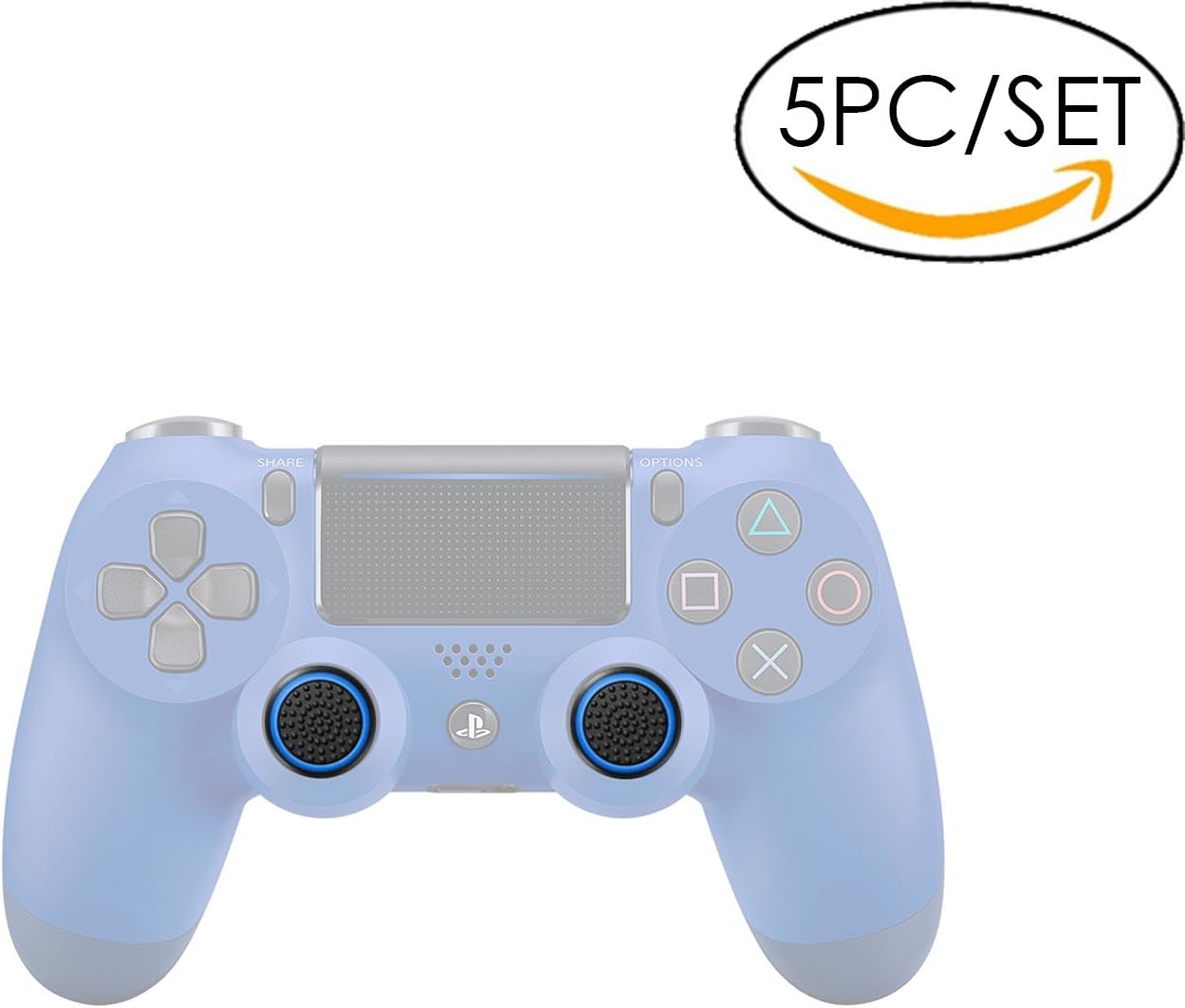 5x Analog Stick Joystick Controller Performance Thumb Grips for PS4, PS3, Xbox ONE, Xbox ONE S, Xbox 360, Wii U (Black/Blue)
