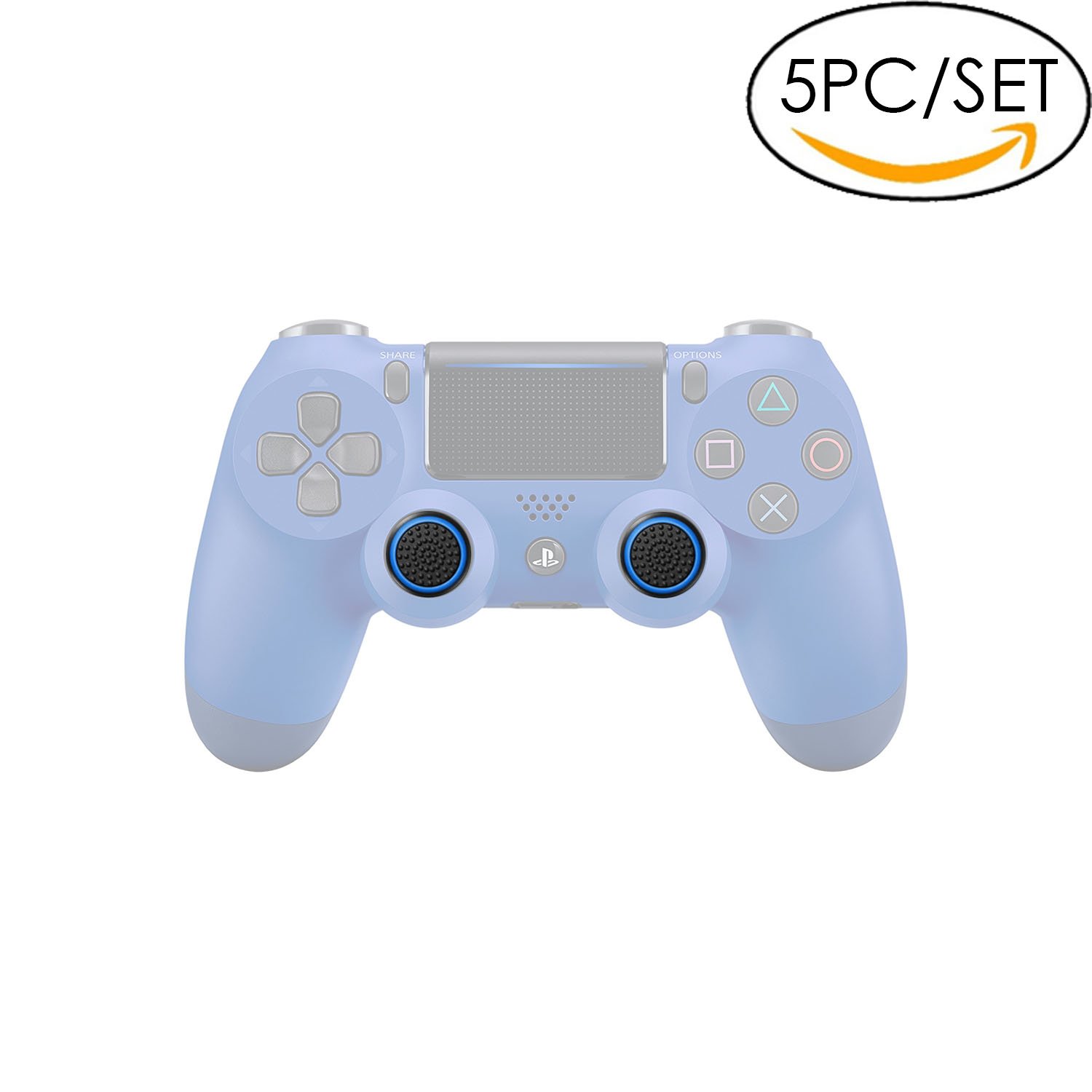 5x Analog Stick Joystick Controller Performance Thumb Grips for PS4, PS3, Xbox ONE, Xbox ONE S, Xbox 360, Wii U (Black/Blue)