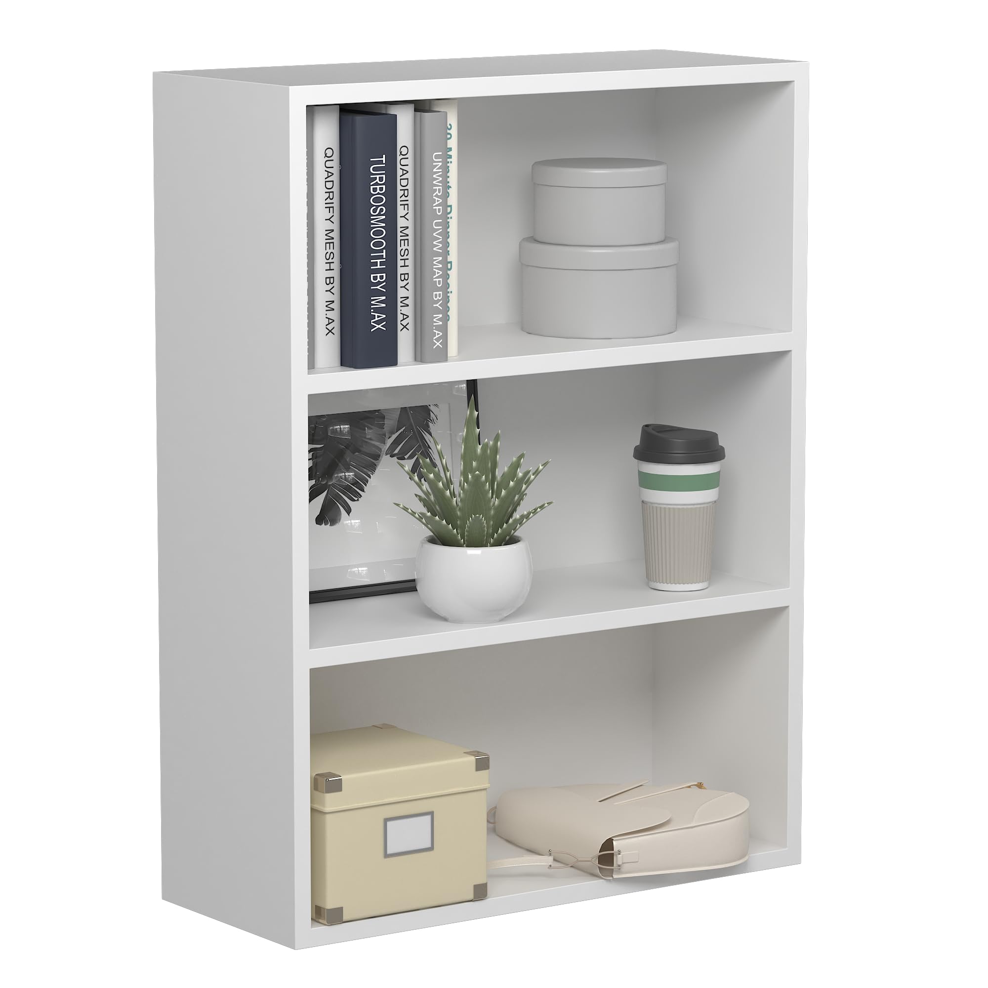 RIGID Wooden Bookshelf & Organizer | 3-Tier Freestanding Display Unit for Books, Storage & Decor | Open Shelf Rack for Living Room, Bedroom, Kitchen, Office | Knock-Down (24D x 60W x 80H CM)