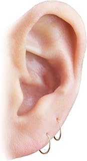 Ultra Thin 10K Real Solid Gold 0.5mm 24 Gauge Small Cartilage Piercing Nose Ring Hoop Earrings 8mm Diameter 2pcs