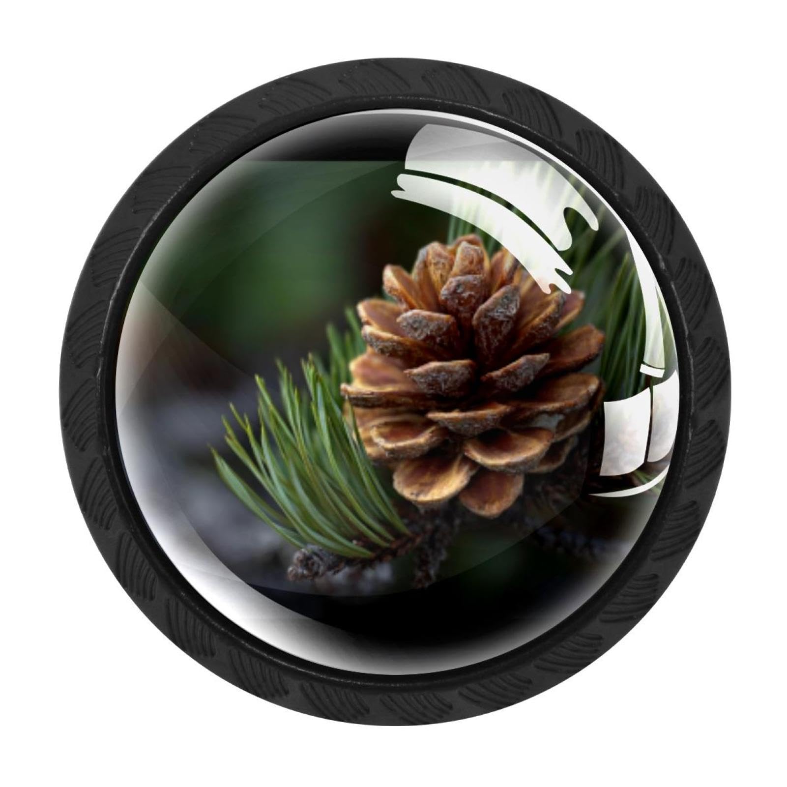 Chenzzzz Multicolored 03 4 Pack Drawer Knobs, Black Handle Dresser Drawer Pulls, Round Decoration Cabinet Hardware Pulls With Screws For Kitchen Cupboard Wardrobe, Pine Cone
