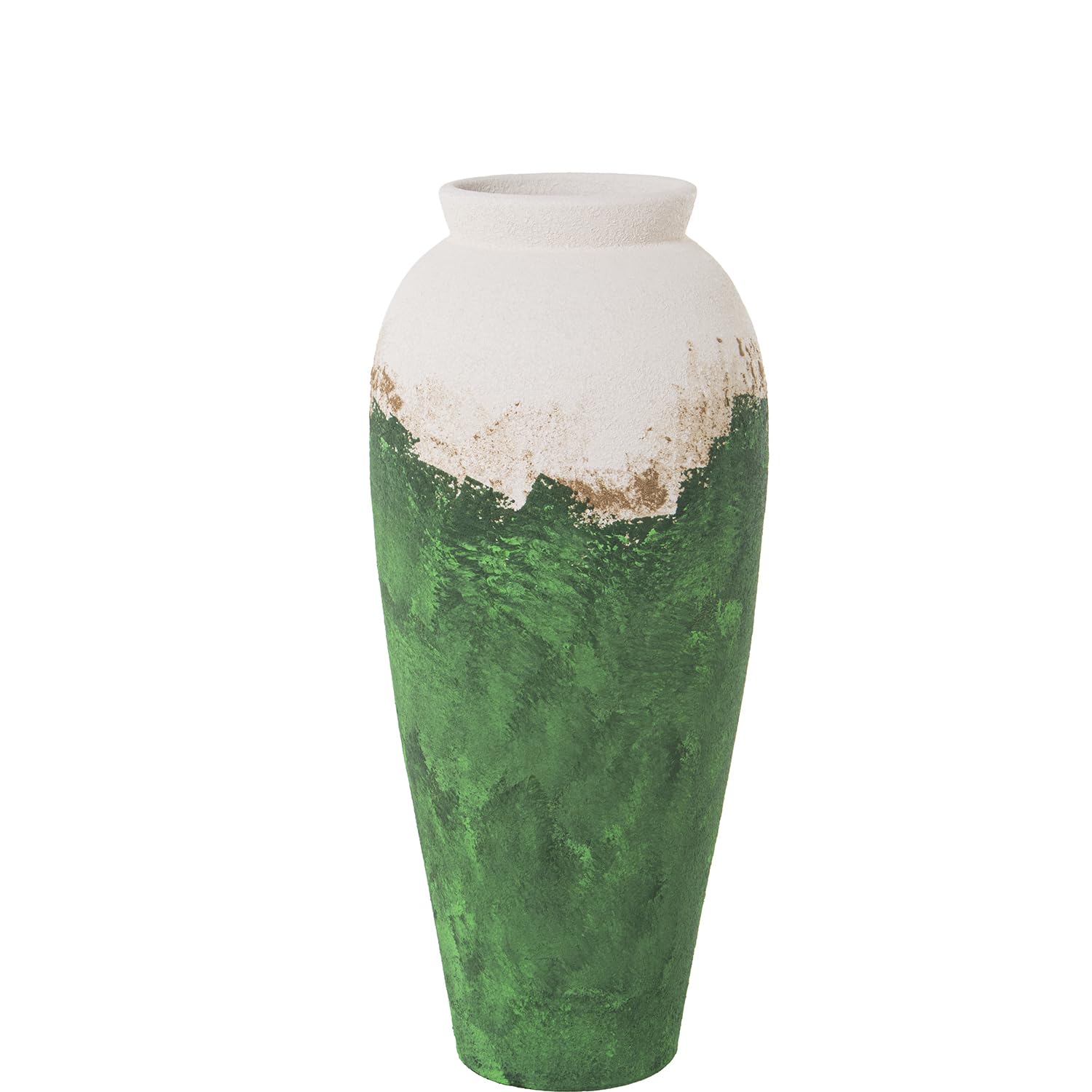 Vase céramique vert or blanc 60cm objet d'art artisanal pour intérieur
