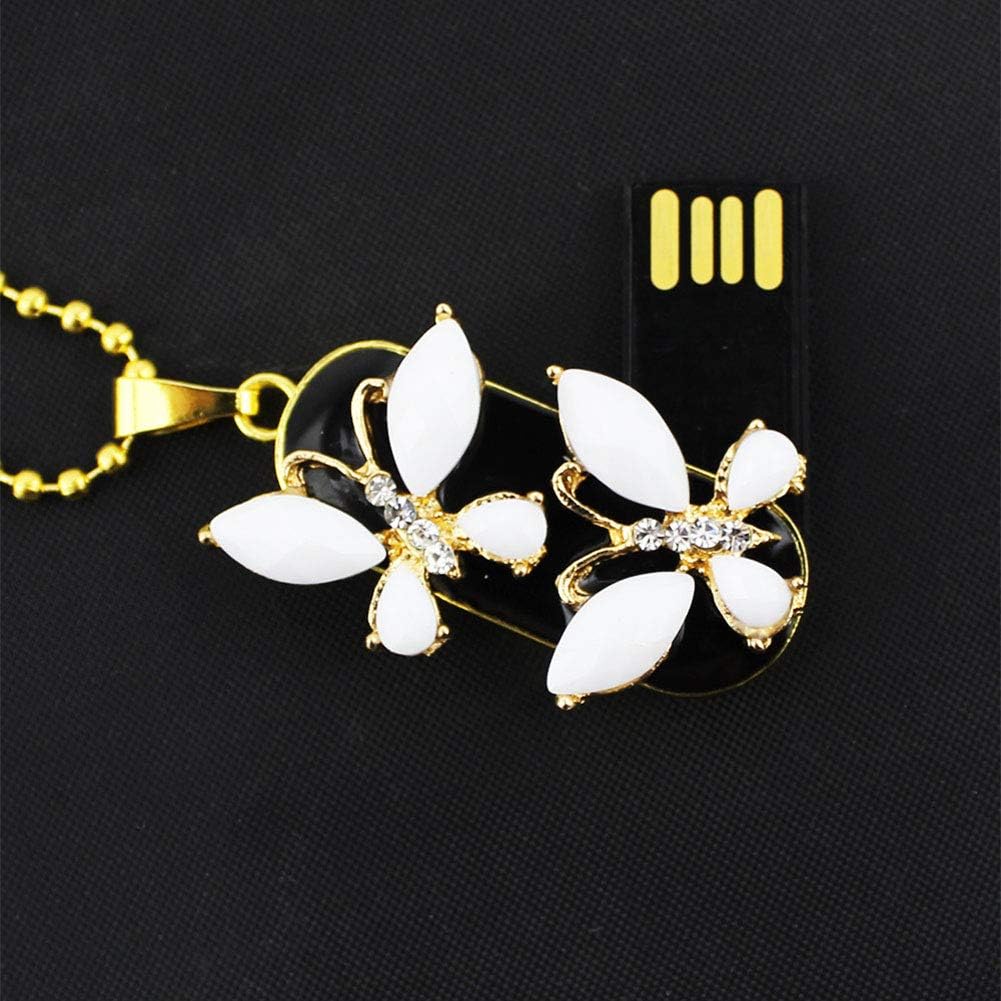 CHUYI Creative Butterfly Shape Shiny Crystal Pendant 128GB USB 2.0 Flash Drive Pen Drive Memory Stick U Disk Storage Thumb Drive with Necklace Gift