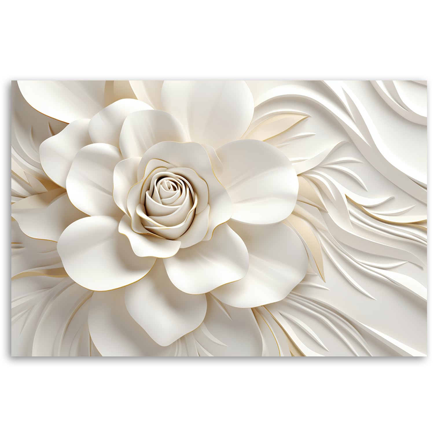 Feeby Cuadro en Lienzo 3D Flores Oro Naturaleza 120x80 cm XXL 1 Pieza Modernos Impresión Calidad fotografica Imagen Decoración De Pared Salon Dormitorio Oficina Pasillo Hotel Spa Motivo floral Blanco