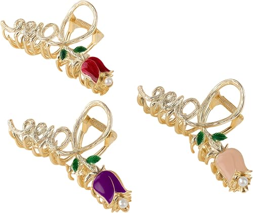 Flower Metal Hair Clips 3 Pcs Large Rose Hair Claw Clips for Women Cute NonSlip 