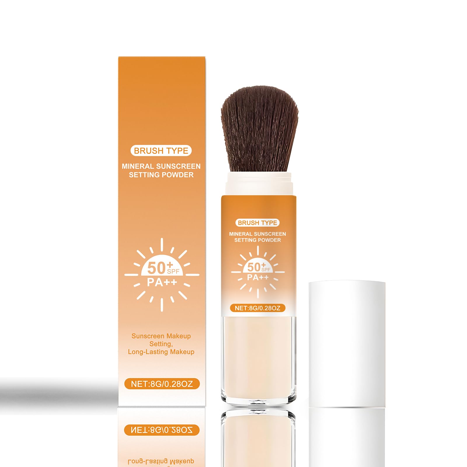 Mineral Sunscreen Setting Powder, SPF 50 Transparent Brush Powder, Long-Lasting,Lightweight Breathable, Oil Control Natural Matte, Suitable for Face, Scalp & Hair