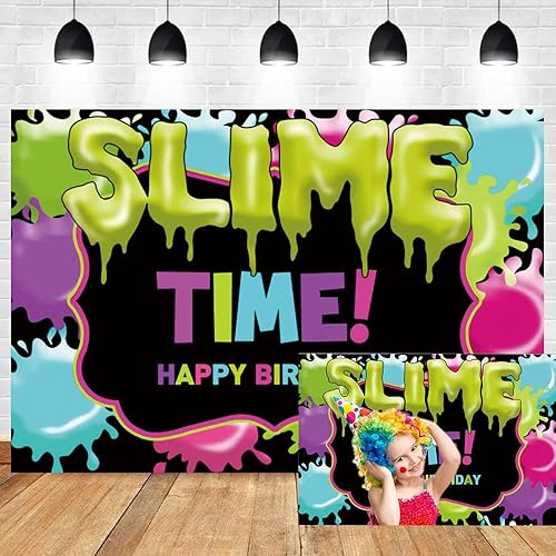 OERJU Telón de fondo de fotografía con tema It's Slime Time, de 8 x 6 pies, grafiti colorido, fiesta, baby shower, recién nacido, fondo de fiesta