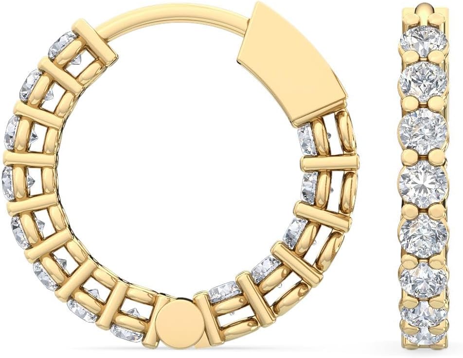 1-5 Carat (ctw) White Gold Round Cut LAB GROWN Diamond Inside Out Designer Hoops Earrings Color E-F Clarity VS2-SI1