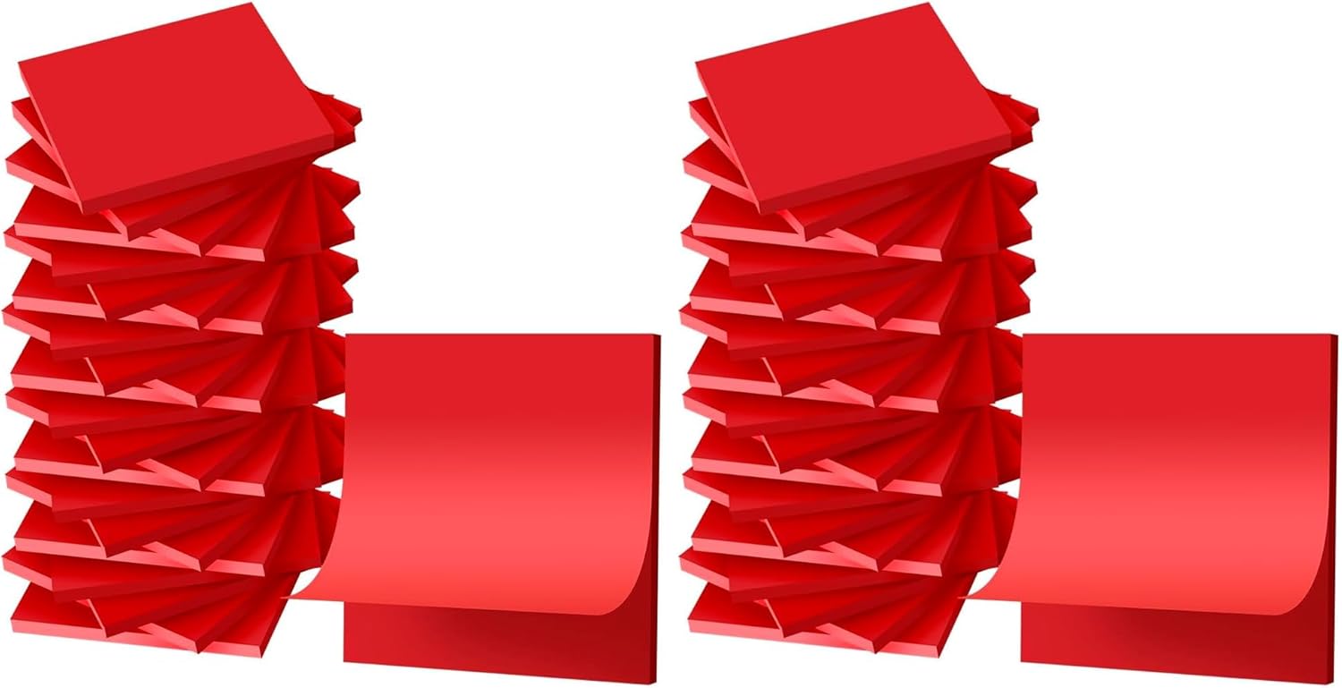 (24 Pads) Sticky Notes 3x3 inch, Self-Stick Pads Bright Colors Sticky Note, Recyclable, Easy to Post for Home, Office, Notebook (Red) (Pack of 2)