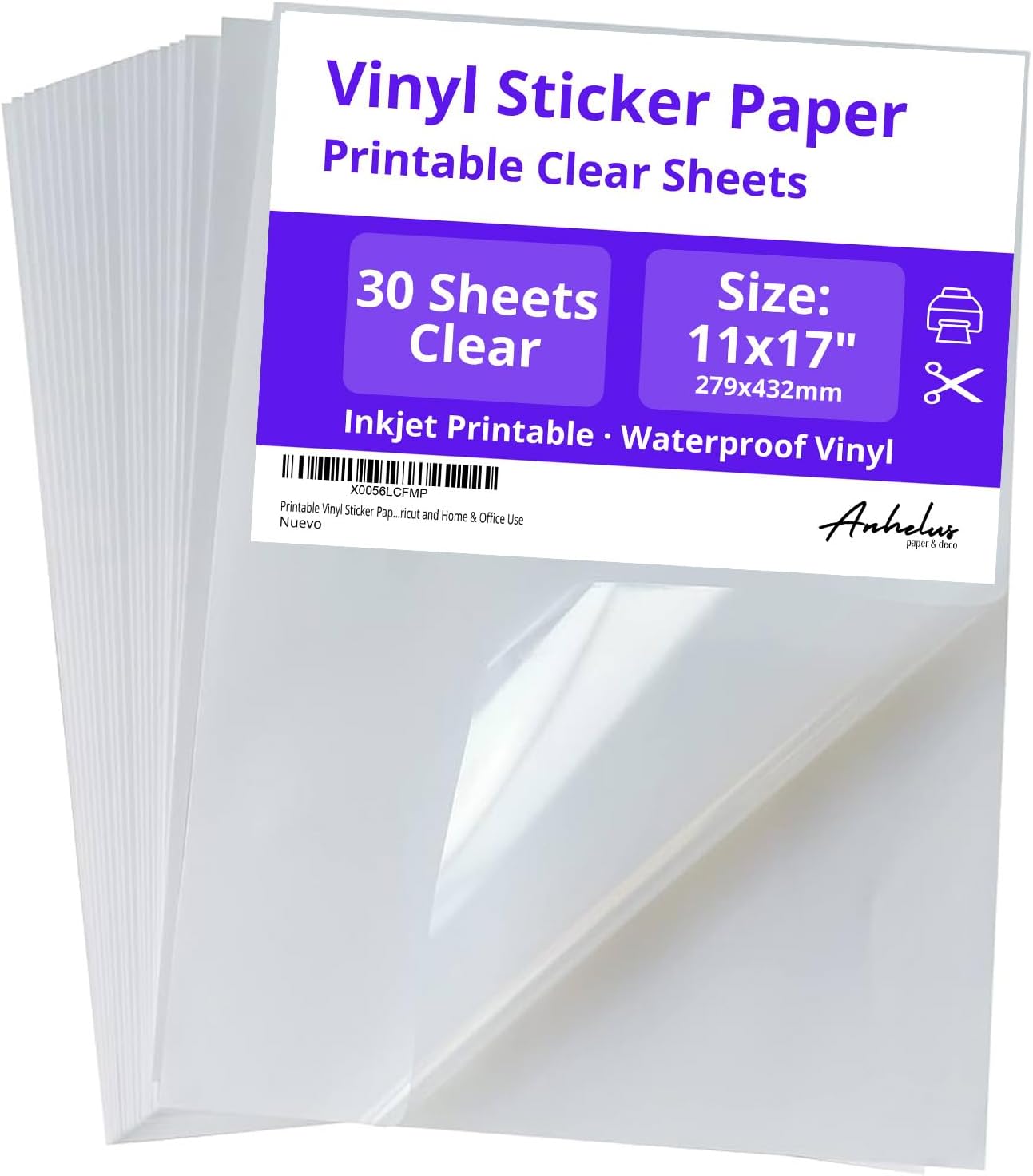Amazon.com: Printable Vinyl Sticker Paper | 30 Clear Sheets 11x17 ...