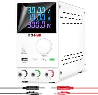 NICE-POWER DC Power Supply Variable, 30V 10A Bench Lab Power Supply, Adjustable Switching Regulated Power Supply High Precision 4-Digits Color LCD Display with Encoder, Output Switch, 5V/2A USB Port