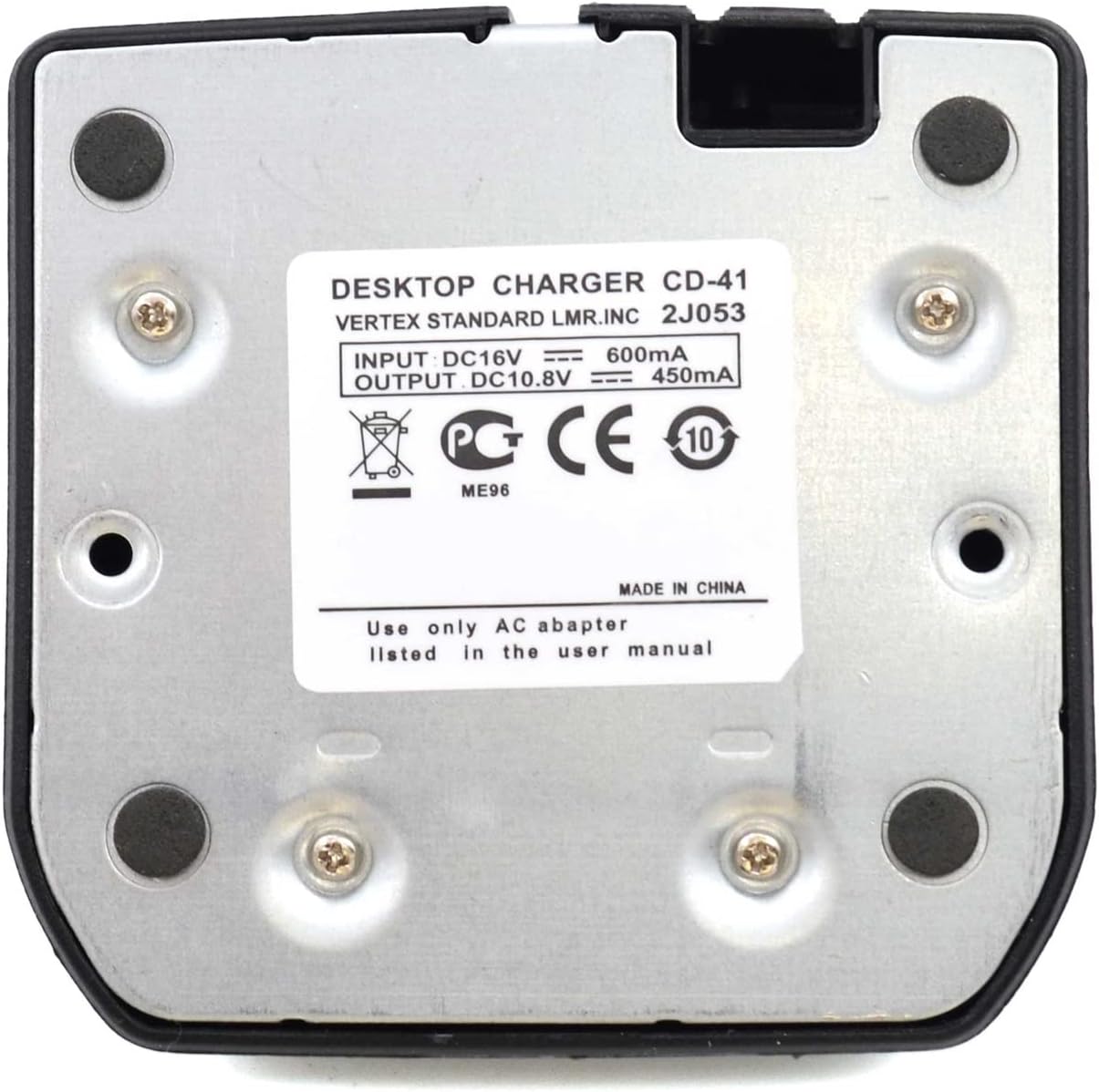 Bottom label of Kymate CD-41 Rapid Charger showing specifications
