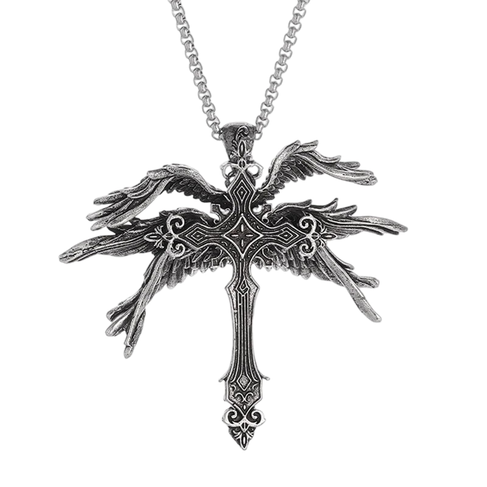 1 Pcs Gothic Jewellery, Cross Pendant For Men, Gothic Cross Necklace For Men, Vintage Six-Winged Angel Pendant, Religious Jewelry, Adjustable 51-60 Cm Chain, Gift For Christian Believers