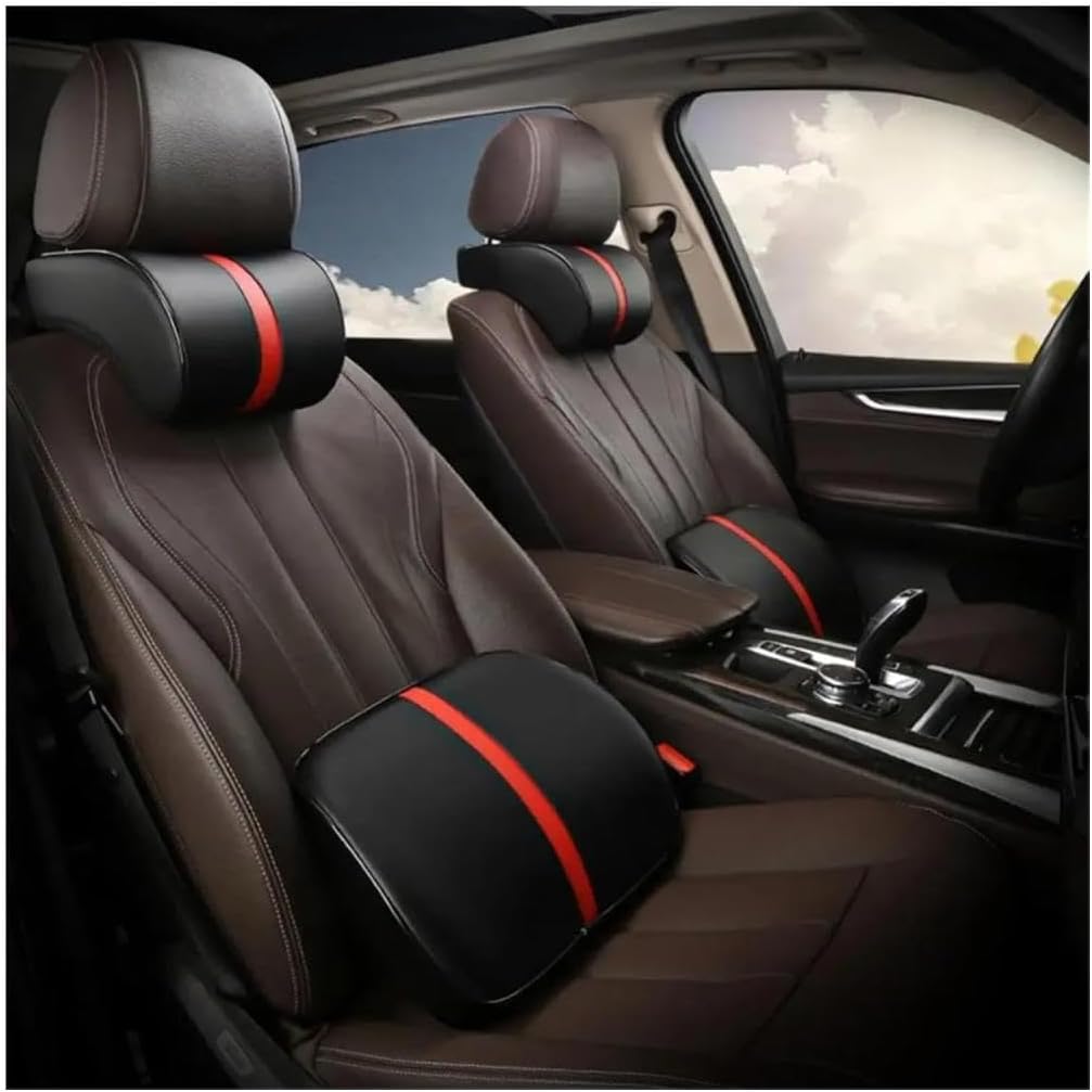 Car Memory Foam Travel Comfortable Neck Headrest Pillow Lumbar Support Cushion(Black Red Headrest)