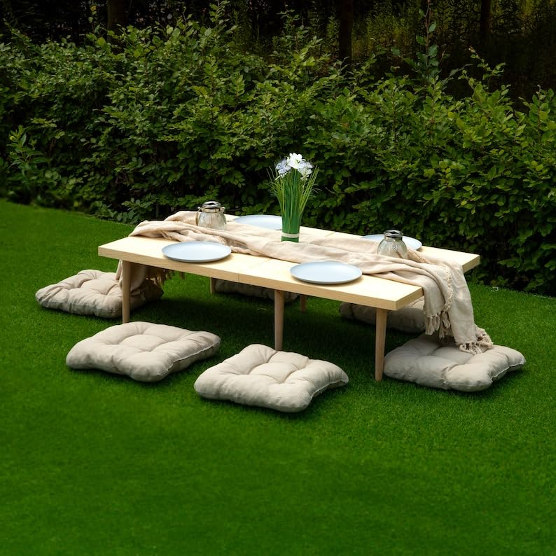 Boho Picnic Table (22.0" X 44.0" X 13.0"H),Outdoor Dinning Table,Picnic Table Floor Table for Sitting on The Floor, Camping Table,Natural-XFY