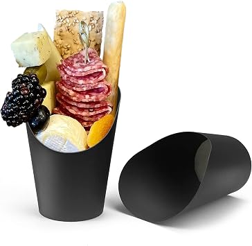 CAMKYDE 50 Pcs French Fries Holder, 14oz Disposable Paper French Fry Cups Charcuterie Cups for all Occasions 14oz, Black
