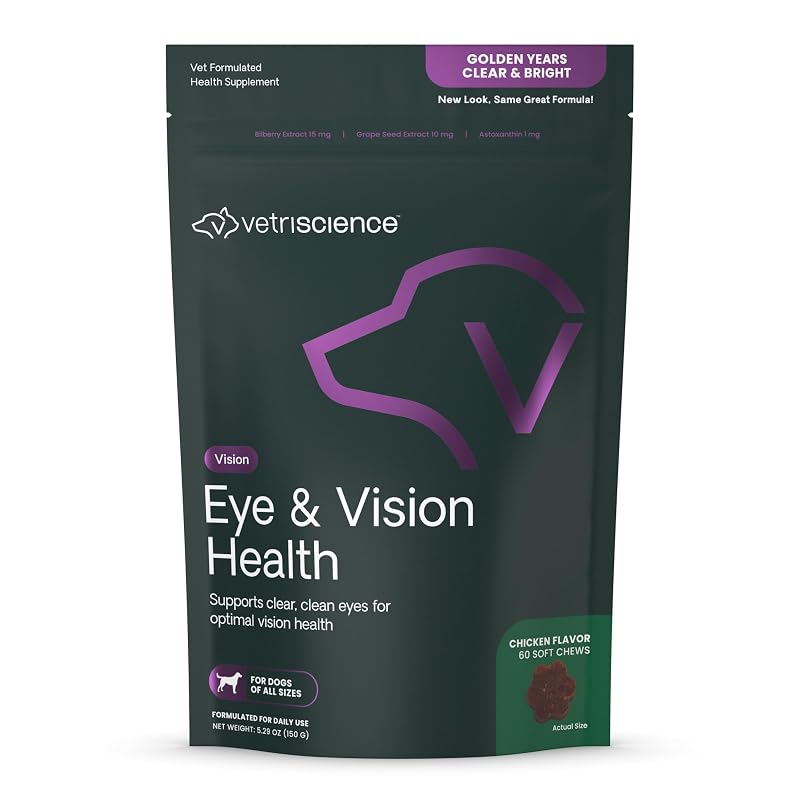 Suplemento para Cuidados dos Olhos de Cães VETRISCIENCE com Astaxantina e Mirtilo, Sabor Frango, 60 Mastigáveis