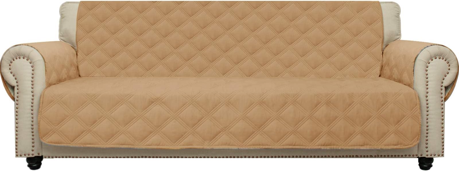 CHHKON Sofa Cover 100% Waterproof Non-Slip Quilted Furniture Protector Sofa Slipcover for Children, Pets for Leather Couch (Sand, 78")