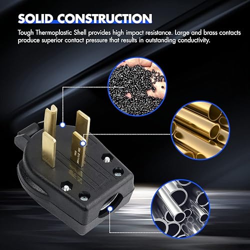 Miniatura 4 de Enchufe NEMA 14-30P y NEMA 14-50P, enchufe de ángulo de estufa de horno de 4 puntas, hoja recta resistente, 30 amperios, 50 amperios, 125250 V,