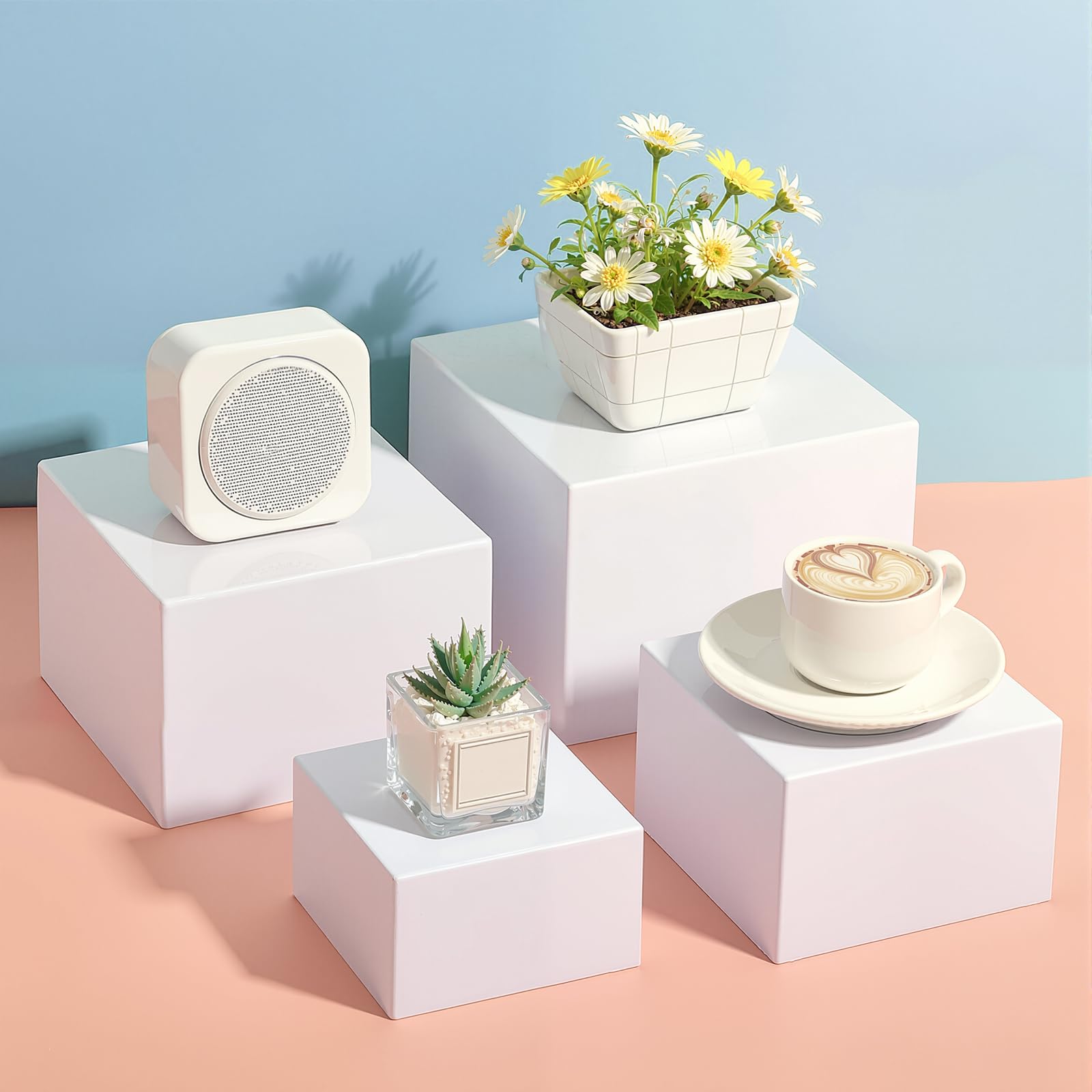 GarveeLife White Acrylic Riser Display Stands, Set of 4 Nesting Display Cubes for Jewellery, Desserts & Collectibles, 3.5mm Thick Opaque White Pedestals for Buffet, Wedding & Party, 4 Sizes