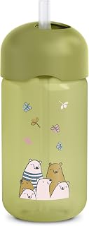 Suavinex, Baby-Lerntasse, Becher mit weichem, flexiblem Silikonstrohhalm, mit Anti-Tropf- und Anti-Leck-System, spülmaschinenfest, mit Deckel, 340 ml, Babyflasche +18 Monate, Bears Grün