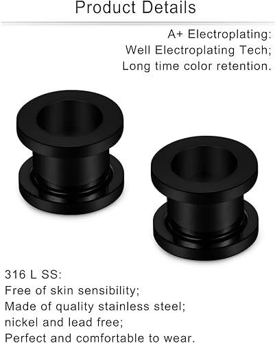 Miniatura 7 de Cisyozi 14G 12G 8G 6G 4G 2G 0G 00G Kit de estiramiento de calibre de oreja Acero quirúrgico Tamaño Mezcla Tornillo Túnel Calibres Tapones Pendientes