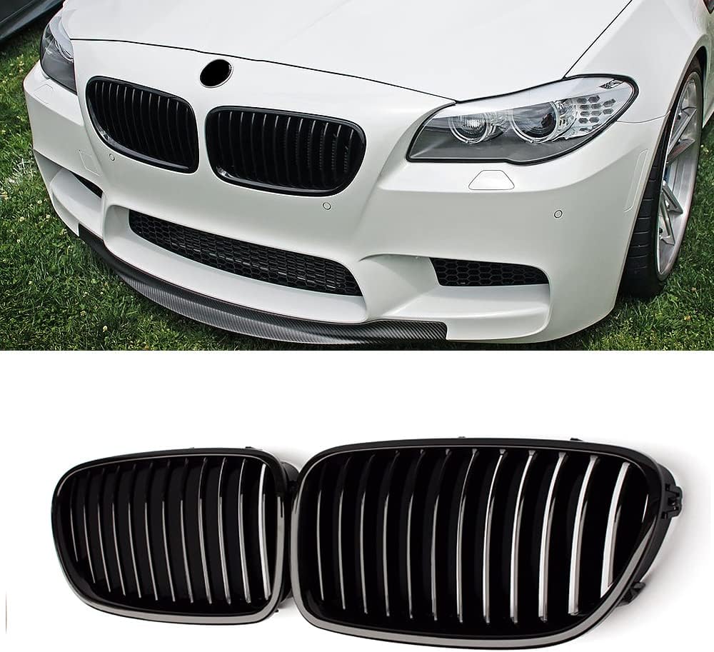 SNA F10 Grille, Front Kidney Grill for 2010-2016 5 Series F10 F11 And F10 M5 (Single Slat Gloss Black Grill, 2-pc Set)