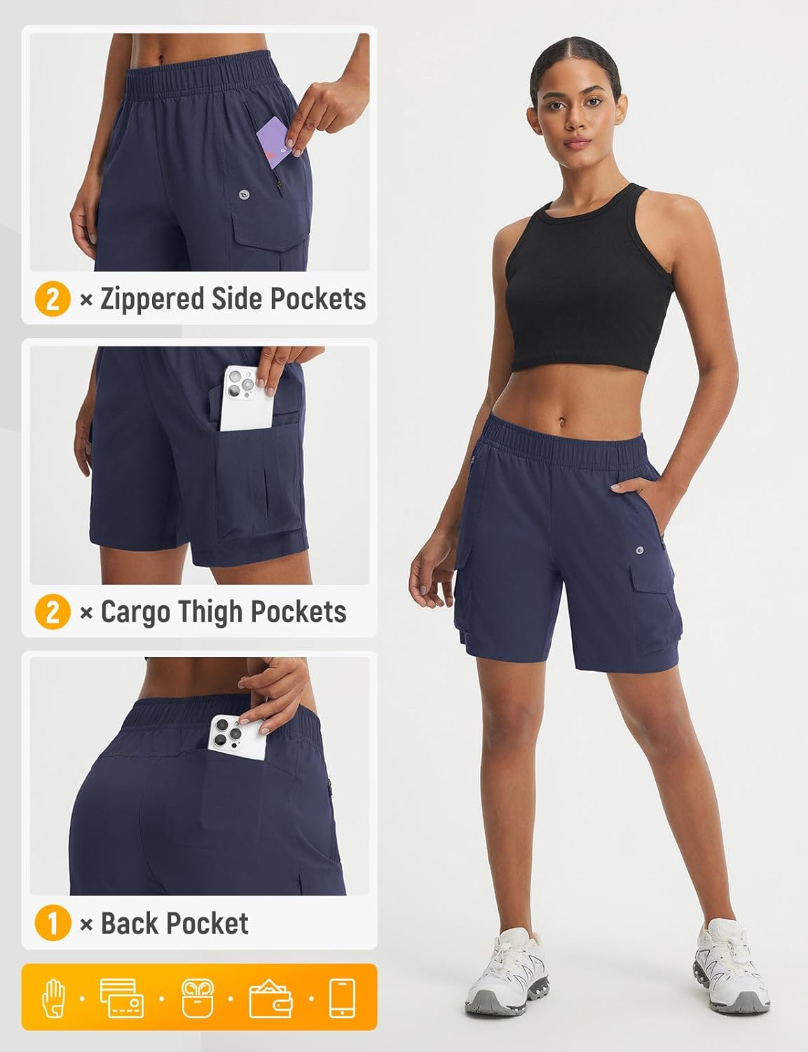 baleaf Women's 7'' Hiking Shorts Lightweight Water Resistant Athletic Golf Cargo Shorts with Zipper Pockets Quick Dry Summer - Image 6