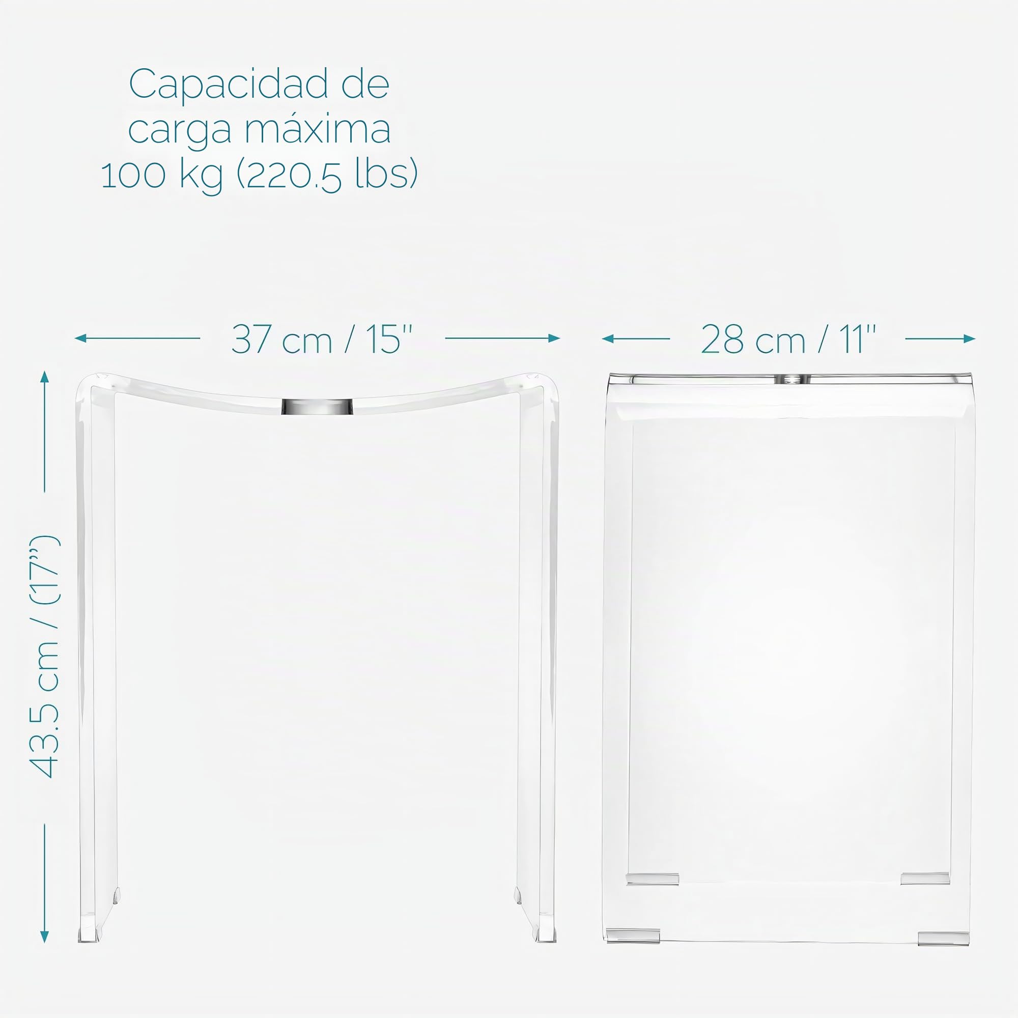Navaris Taburete de baño antideslizante - Asiento impermeable multiuso para ducha cocina salón - Banqueta elegante transparente de 43,5 x 37 x 28 cm