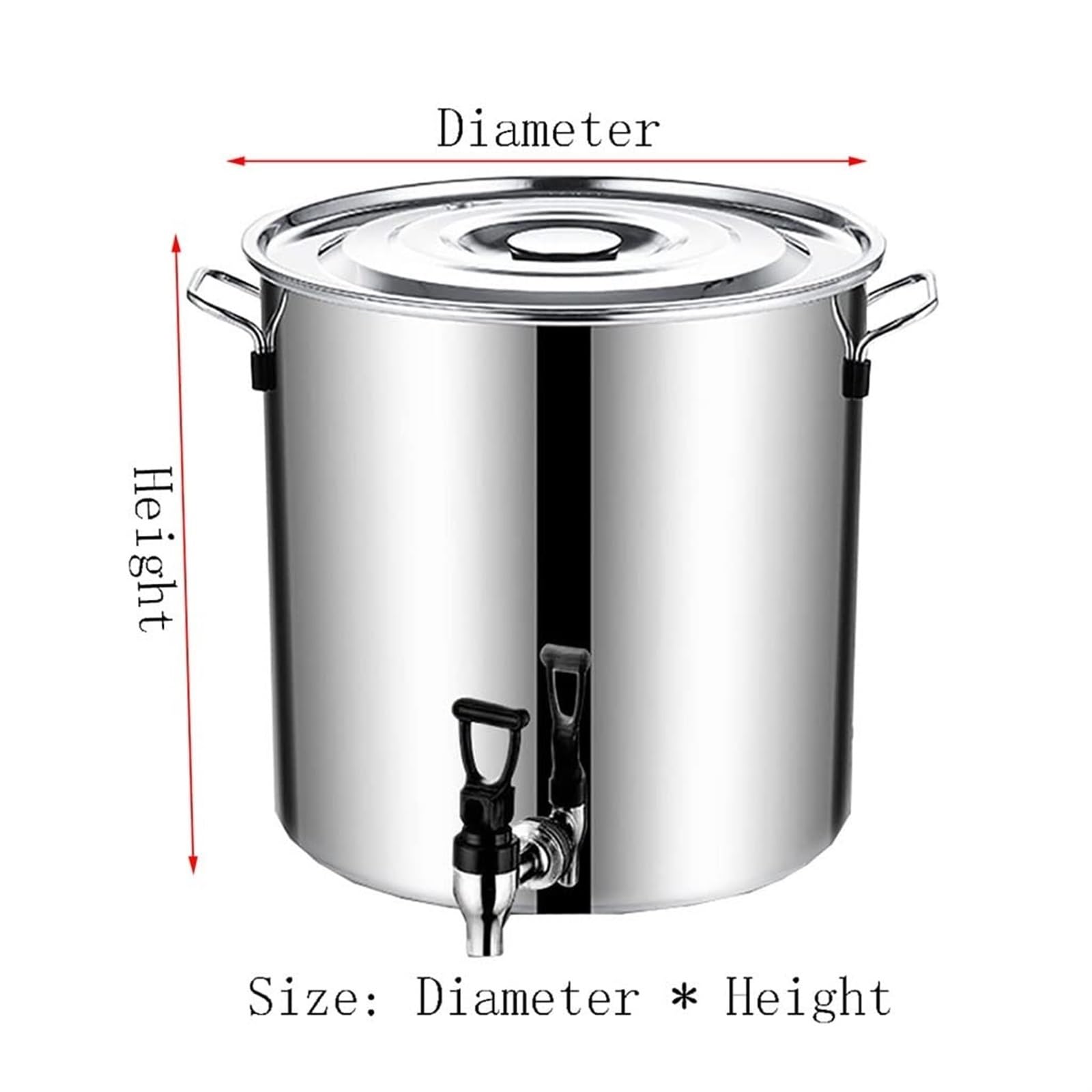 Edelstahl-Kochtopf – für Suppen und Eintöpfe, 5–90 l Fassungsvermögen, robust, mit Deckel, Verbundboden, Milch, dickere Dose mit Wasserhahn (40 x 50 cm, 56 l)