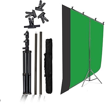 VTS Backdrop Stand Setup Photo Studio Screen Background for Indoor-Outdoor, Comercial, YouTube Photography (T-Shape Stand with 2 Back Drop)