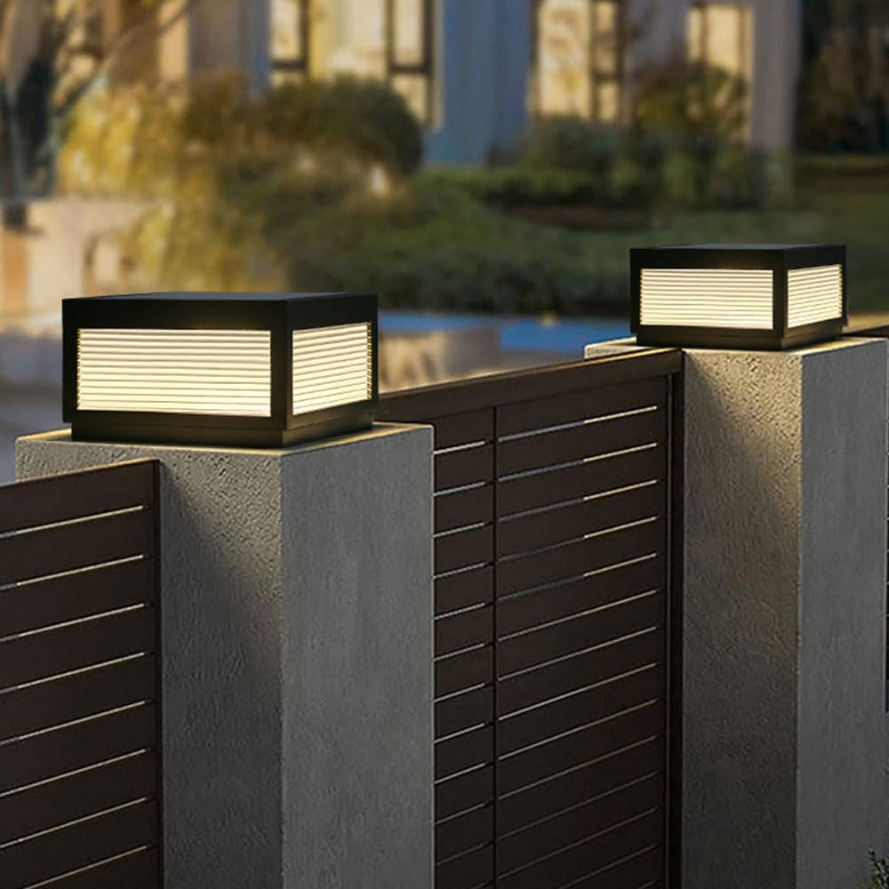 Lampe colonne d'extérieur moderne et étanche E26 - Borne de style industriel super lumineuse pour portail de villa et jardin - 29 cm - Design en métal et verre