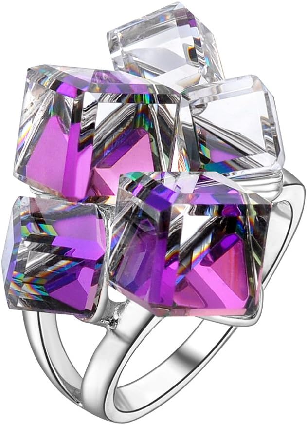 Statement Rings Multi -Color Change Crystal Ring 3D Birthstone Colorful 18k Gold Plated Cocktail Rings for Women