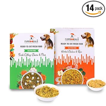 FurrMeals Wet Dog Food | Large Breed | Weekly Veg + Non-Veg Plan | Herbed Chicken and Rice + Fresh Cottage Cheese and Peas | Pack of 14 x 400g | All Breed | Preservative Free | Fresh Food