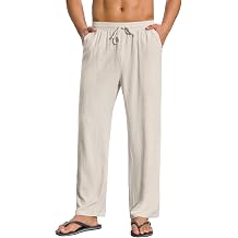 Mens Linen Pants Casual Beach Summer Yoga Pant Elastic Waist Drawstring Lightweight Trousers